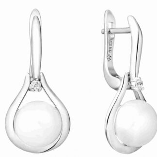 Casual Perlenohrringe weiß rund 9-9.5 mm, Zirkonia, Englischer Verschluss, 925er Silber, Gaura Pearls, Estland*