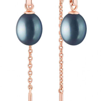 Elegante Perlenohrhänger schwarz reisförmig, 6.5-7 mm, 14K Roségold plattiert (1 Mik), Gaura Pearls, Estland*