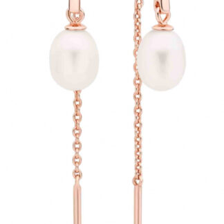 Elegante Perlenohrhänger weiß reisförmig, 6.5-7 mm, 14K Roségold plattiert (1 Mik) 925er Silber, Gaura Pearls, Estland*