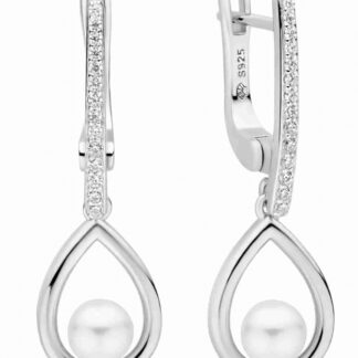 Eleganter Perlenohrhänger weiß 5-5.5 mm, Zirkonia, 925er rhodiniertes Silber, Englischer Verschluss, Gaura Pearls*