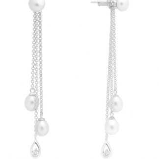 Eleganter Perlenohrhänger weiß 7-7.5 mm, Zirkonia, 925er Silberketten, Sich.verschluss, Gaura Pearls, Estland*