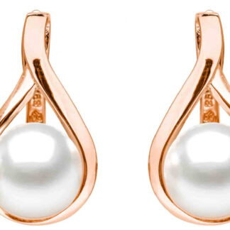 Eleganter Perlenohrring Roségold 585 plattiert (1 Mik) rund weiß 9.5-10 mm, Engl. Verschluss, Gaura Pearls, Estland*