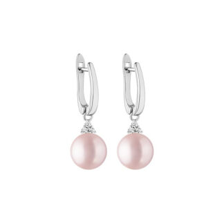 Eleganter Perlenohrring hängend lavendel rund 9-9.5 mm, Zirkonia, engl. Verschluss, 925er Silber, Gaura Pearls, Estland*