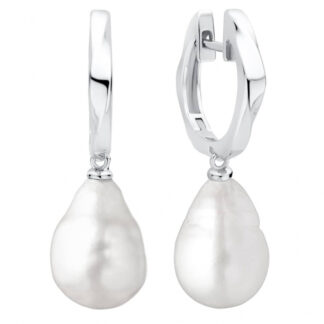 Eleganter Perlenohrring hängend weiß Edisonperle 9-10 mm, Englischer Verschluss, Gaura Pearls, Estland*