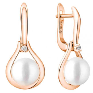 Eleganter Perlenohrring in Roségold 585 plattiert (1 Mik) weiß rund 9-9.5 mm, Engl.Verschluss, Gaura Pearls, Estland*