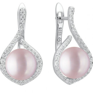 Eleganter Perlenohrring lavendel button 8.5-9 mm, Zirkoniabogen, Englischer Verschluss, 925er Silber, Gaura Pearls*