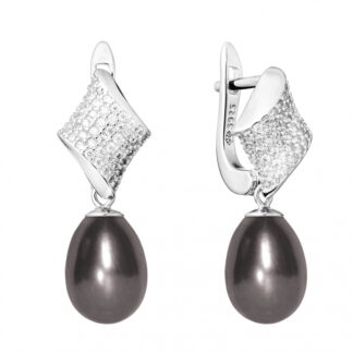 Eleganter Perlenohrring schwarz tropfen 8-8.5 mm, Zirkonia, Englischer Verschluss, Gaura Pearls, Estland*
