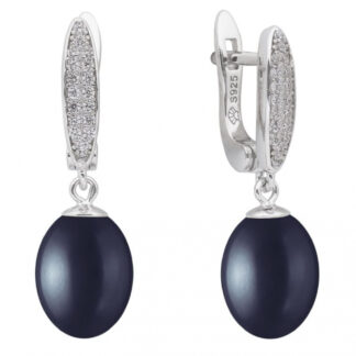 Eleganter Perlenohrring schwarz tropfen 8-8.5 mm mit Zirkonia, Englischer Verschluss, Gaura Pearls, Estland*