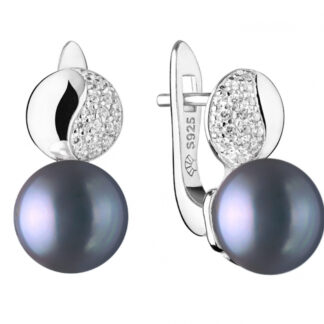 Eleganter Perlenohrring schwarzer rund 8-8.5 mm, Zirkonia, Englischer Verschluss, Gaura Pearls, Estland*