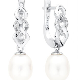 Eleganter Perlenohrring tropfen weiß reis 8-8.5 mm, Zirkonia, engl. Verschluss, 925er Silber, Gaura Pearls*