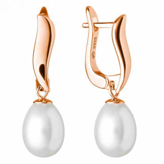 Eleganter Perlenohrring weiß reisförmig 8-8.5 mm, Roségold 585 plattiert, Engl Verschluss, Gaura Pearls, Estland*