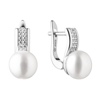 Eleganter Perlenohrring weiß rund 9-9.5 mm, Zirkonia, Englischer Verschluss, 925er Silber, Gaura Pearls, Estland - Kopie*