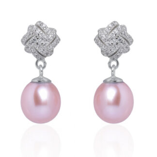 Eleganter Perlenohrstecker lavendel tropfen 8-8.5 mm, Zirkonia, 925er Silber, Gaura Pearls, Estland*