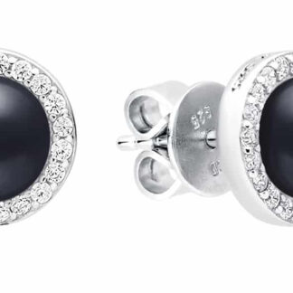Eleganter Perlenohrstecker schwarz rund 6-6.5 mm, Zirkoniaeinfassung, Sicherheitsverschluss 925er, Gaura Pearls, Estland*