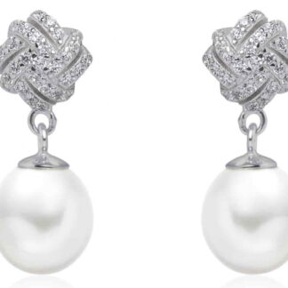 Eleganter Perlenohrstecker weiß tropfen 8-8.5 mm, Zirkonia, Sicherheitsverschluss 925er Silber, Gaura Pearls, Estland*