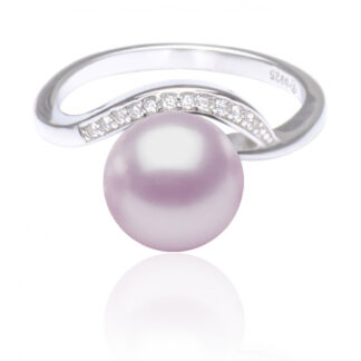 Eleganter Perlenring lavendel rund mit Zirkonia-Einfassung, 925er rhodiniertes Silber, Gaura Pearls, Estland*