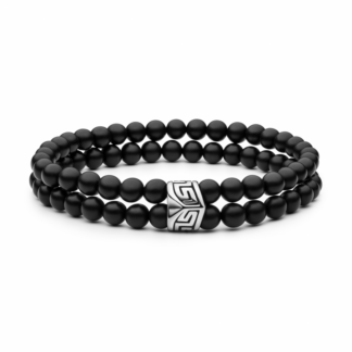 Gaura Pearls Armband Herren - Onyx, matt, rund, doppelt, Stahl*