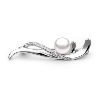 Gaura Pearls Brosche - geschwungen,  Perle weiß, Zirkonia, 925 Silber*