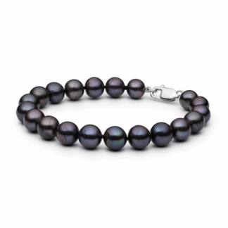 Gaura Pearls Perlenarmband Herren - schwarz, rund, 925 Silber*