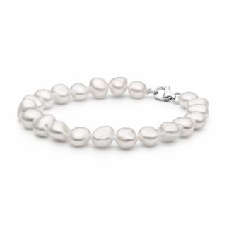 Gaura Pearls Perlenarmband Herren - weiß, barock, 925 Silber*