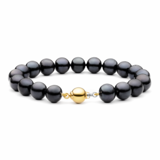 Gaura Pearls Perlenarmband - schwarz, 10 mm, 585 Weiß/Gelbgold*