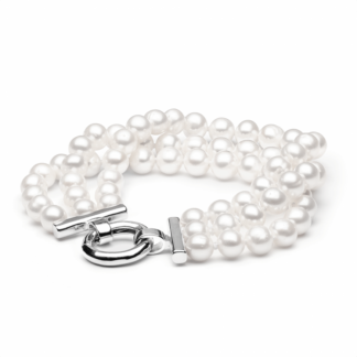 Gaura Pearls Perlenarmband - weiß, 3-reihig, 925 Silber*