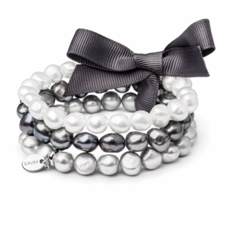 Gaura Pearls Perlenarmband - weiß, grau, schwarz, Stahl*