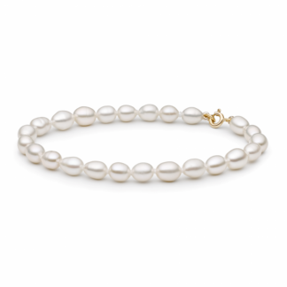 Gaura Pearls Perlenarmband - weiß, oval, 5 mm, 18 cm, 375 Gelbgold*