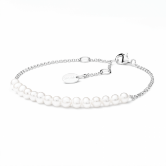 Gaura Pearls Perlenarmband - weiß, rund, 17-20 cm, 925 Silber*