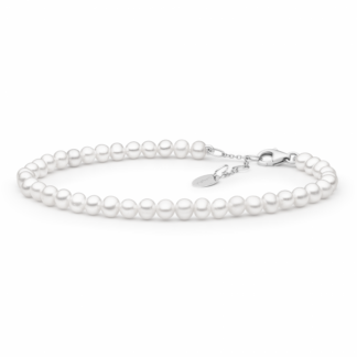 Gaura Pearls Perlenarmband - weiß, rund, 5 mm, 18-21 cm, 925 Silber, rhodiniert*