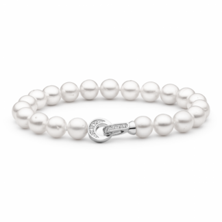 Gaura Pearls Perlenarmband - weiß, rund, Zirkonia, 925 Silber*