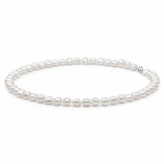 Gaura Pearls Perlenkette Herren - weiß, barock, 45 cm, 925 Silber*
