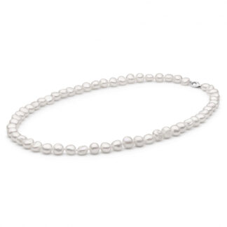 Gaura Pearls Perlenkette Herren - weiß, barock, 50 cm, 925 Silber*