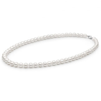 Gaura Pearls Perlenkette Herren - weiß rund 8-8.5 mm, 50 cm, 925 Silber*