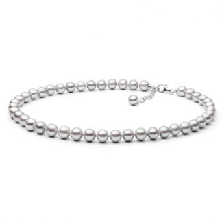 Gaura Pearls Perlenkette - grau, rund, 10 mm, 47-50 cm, 925 Silber, rhodiniert*