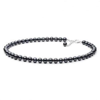 Gaura Pearls Perlenkette - schwarz, rund, 10 mm, 50-53 cm, 925 Silber*