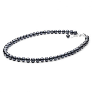 Gaura Pearls Perlenkette - schwarz, rund, 55 cm, 925 Silber*