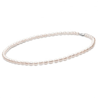 Gaura Pearls Perlenkette - weiß, reis, 50-53 cm, 925 Silber*