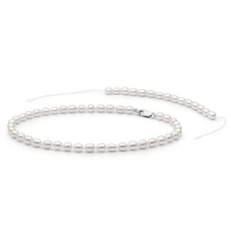 Gaura Pearls Perlenkette - weiß, reis, 6.5 mm, 35 cm, 925 Silber*