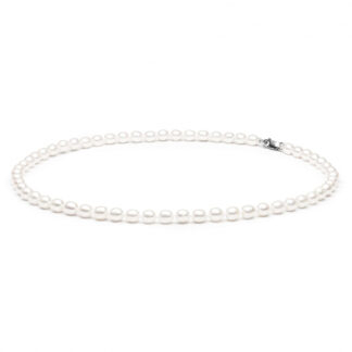 Gaura Pearls Perlenkette - weiß, reis, 6.5 mm, 45 cm, 925 Silber*