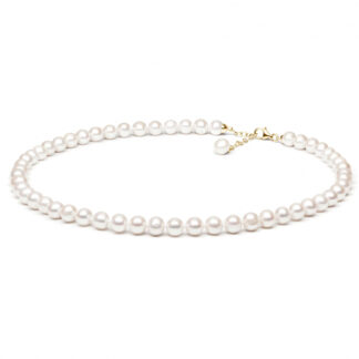 Gaura Pearls Perlenkette - weiß, rund, 9 mm, 45-48 cm, 585 Gelbgold plat.*