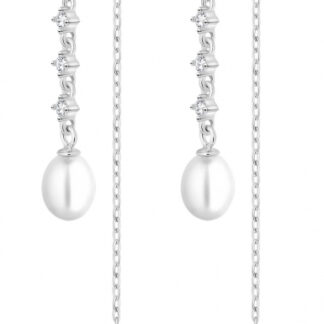 Gaura Pearls Perlenohrhänger - weiß, 6 mm, 3 Zirkonia, 925 Silber*