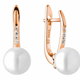 Gaura Pearls Perlenohrringe mit weißer Süßwasserperle (8–8,5 mm) & Zirkonia – Roségold 585 plattiert*