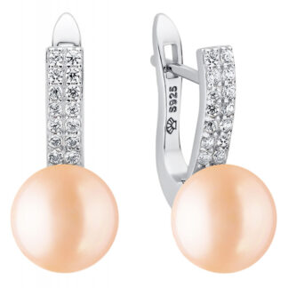 Gaura Pearls Perlenohrringe - rosa, 14 Zirkonia, 925 Silber*