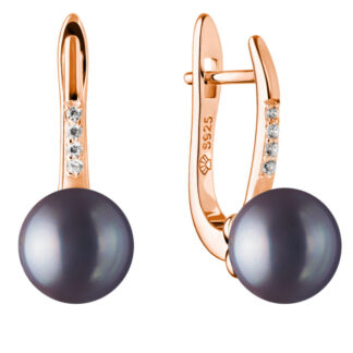 Gaura Pearls Perlenohrringe - schwarz, 4 Zirkonia, 585 Roségold plattiert*