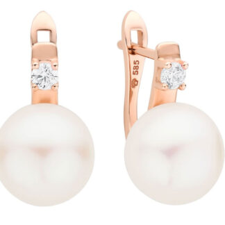 Gaura Pearls Perlenohrringe - weiß, 1 Zirkonia, 585 Roségold*