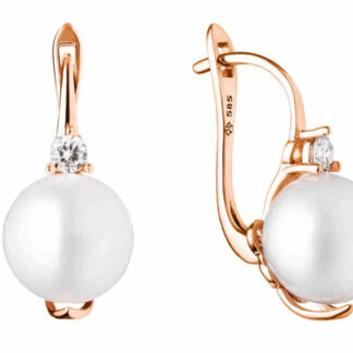 Gaura Pearls Perlenohrringe - weiß, 1 Zirkonia, 585 Roségold plattiert*