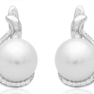 Gaura Pearls Perlenohrringe - weiß, 10.5 mm, Zirkonia, 925 Silber*