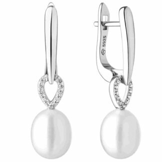 Gaura Pearls Perlenohrringe - weiß, 11 Zirkonia, 925 Silber*