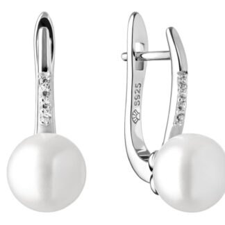 Gaura Pearls Perlenohrringe - weiß, 8.5 mm, 4 Zirkonia, 925 Silber*